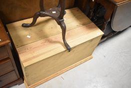 A stripped pine blanket box, width approx. 83cm