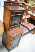 A Victorian and later mahogany bedside/medicine cabinet having glazed upper section, dimensions