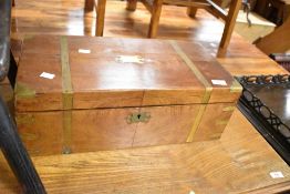 A Victorian mahogany lap desk having brass banding and cartouche, width approx. 50cm