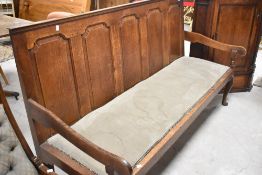 A Georgian oak 5 panel settle , width approx. 183cm