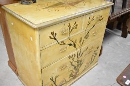 A 19th Century chest of two over three drawers, having later painted decoration, depicting