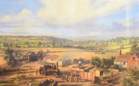 After Nicolas Trudgian (British b.1959) colour print 'The Threshing Party' bygone agricultural scene