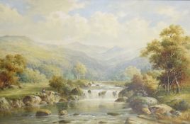 William E Harris (British 1860-1930) a pair of oil on canvases, Lakeland of Welsh river scenes, with