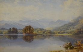 (Harry)Sutton Palmer (British 1854-1933) watercolour 'Langdale Pikes and Head of Windermere' idyllic