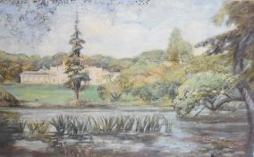Pauline Slow (British 20th century) oil on canvas, country house and gardens, signed and dated