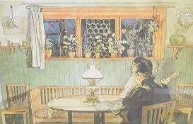 After Carl Larsson (Swedish 1853-1919) two colour prints 'Crayfishing' and 'When the children have