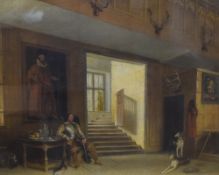 James Digman Wingfield (British 1800-1872) an interesting oil on canvas, Haddon Hall interior scene,