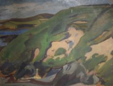 An interesting 20th century oil on board, coastal landscape, unsigned but possibly Margaret