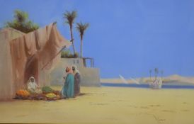 Reginald Cooper (British 20th century) a pair of Middle Eastern/Egyptian scene watercolours, fruit