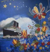 Simon M Smith (British b.1957) an attractive and eye catching oil on laminated board 'Night Boat'