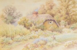 William Carter (British 1863-1939) a pair of watercolours, thatched cottages with figures, signed