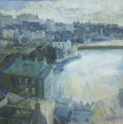 Tom Wanless (British 1929-2020) gouache 'St Ives at Daybreak' a view of the town and harbour, signed