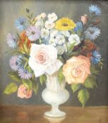Helen Layfield Bradley (British 1900-1979) oil on board, still life study 'Flowers from the Garden',