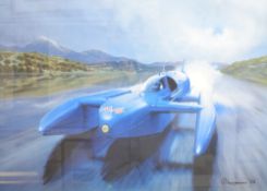 Local interest*After Arthur Banjamins (Dutch b.1953) colour print 'Full Power' Donald Campbell in
