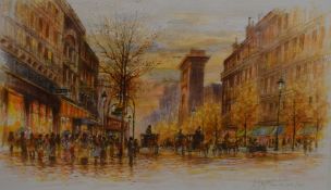 A Gawin (20th century) watercolour, busy Parisian street scene '07 Paris Porte de Saint Denis'