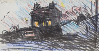 Tom Deardon (British 1942-2020) mixed media sketch 'House on Foulshaw Moss' signed lower left, dated