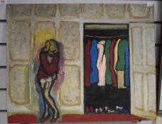 Attributed to Brian Bradshaw (British 1923-2016) oil on board 'Figure & Dressing Cupboard' unsigned