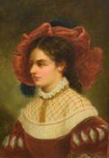 Adèle Riché (French 1791-1878) oil on canvas, girl with velvet hat, signed Riche lower left,
