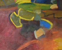 Chris (Joe) Beard (British b.1945) oil on board, 'Between 3 Fields' colourful abstract
