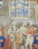 A Victorian polychrome pictorial needlework panel, depicting the christening of Albert Edward,
