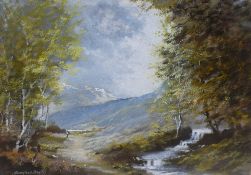 Bernard Banks (British 20th century) gouache and watercolour, rural landscape with stream, signed