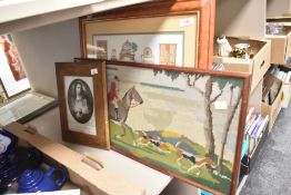 A pretty cross stitch sampler depicting antique furniture mounted framed and glazed 51cm x 45cm sold