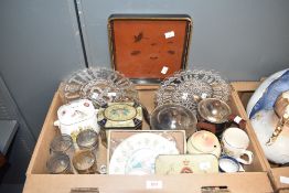 Two pressed glass plates one celebrating Queen Victoria's Jubilee and the other Give us this day,