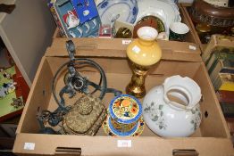 An oil lamp inspired ceiling light and similar table lamp (requires rewiring) sold along with an