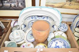 A Wedgwood Peter Rabbit mug, plate and dish and similar Royal Doulton plate, a vintage floor tile