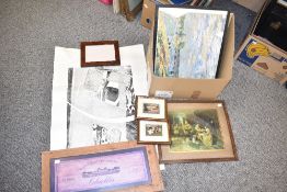 A selection of framed prints including two mounted images depicting wine box Advertising etc.
