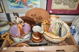 A Majolica style jardiniere sold along with another similar, a cased set of twelve plated coffee