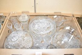 A selection of assorted glassware and crystal including an etched glass water jug, four etched glass
