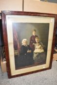 A Victorian tinted print of Four Generations of Royalty mounted framed and glazed 77cm x 62cm.