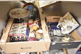 A quantity of knives and flatware in two cartons including some in presentation boxes, a silver