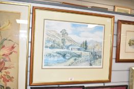 A limited edition print 418/500 after A Grave 'A village in a valley' signed in pencil to lower