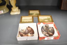 Two 19th century miniature ceramic oval plaques, hand coloured depicting landscape scenes, H7cm,