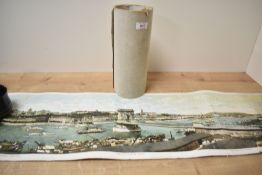Two panoramas depicting views of the Danube through Budapest unframed having substantial damage to