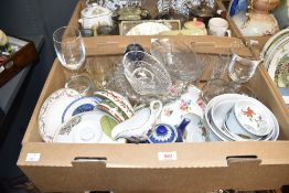 A Worcester Evesham tureen and four assorted oven proof dishes, a selection of glassware including a