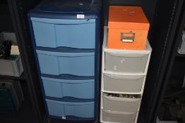 A vast selection of fly tying feathers tools and silks collated over years in two draw units and a