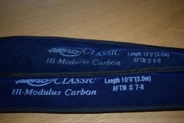 Two Airflo classic 10ft fly rods in original sleeves one is #7-8 the other #8-9