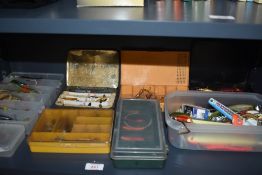 A large selection of fishing lures, minnows and spinners