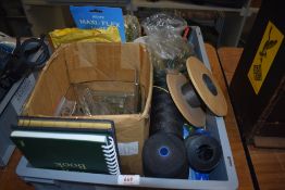 A mixed box of tackle including many jelly lures brade fishing log books etc