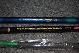 Three pole fishing rods by Daiwa 6.3 meter, Yukon 7 meter and a Biltema 5.4 meter