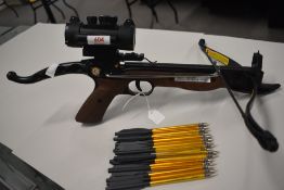 A small crossbow by EK Archery research model CR-039W4 serial No CR-039W4#20575 along with 16
