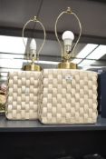 A pair of ceramic basket weave lamps, h43cm