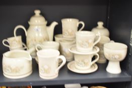 A Royal Doulton Lambethware 'Florinda' pattern tea service, to include tea pot, cups and saucers