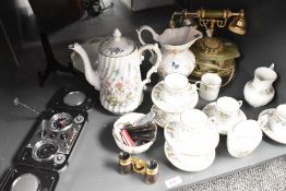 A mixed lot, to include Aynsley teaware, vintage Onyx telephone, novelty radio, opera glasses and