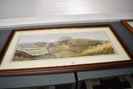 After Alan Ingham (British 1920-1994) colour print, local farm scene with sheep, within a stepped