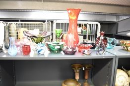 A collection of mixed coloured glass vases, to include Murano Sommerso, Plus Norway, Caithness,
