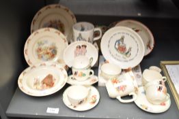 A selection of collectable childrens teaware including Royal Doulton Bunnykins (one signed) ,